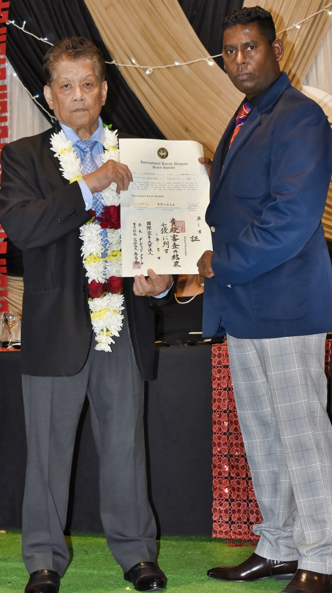 SHUSEKI SHIHAN DR FRANK WOON-A-TAI AND CHIEF INSTRUCTOR - DENZIL GOVENDER SHIHAN (7TH DAN)